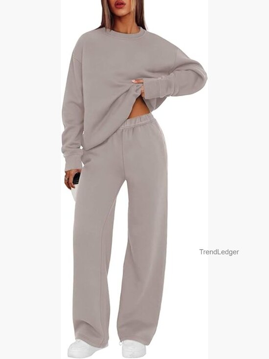 Pants - Matching Lounge Set Crewneck Sweatshirt Wide Leg Pants 2 Piece Outfit
